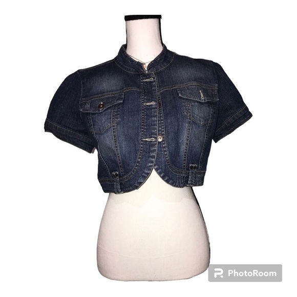 American Rag Cie Cute Denim Blue Short Sleeve Vest Jacket Size L - Picture 1 of 12